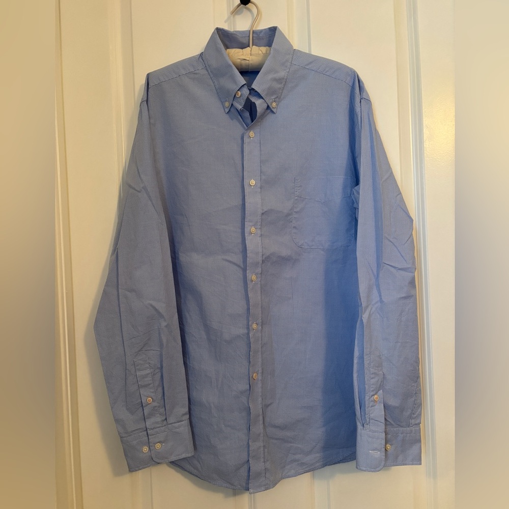 J. McLaughlin - Men's Light Blue Checked Button-Down Dress Shirt. Size XL Cotton